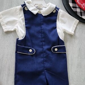Vintage Good Lad SIZE 4T Navy Blue and White Baby Romper Boys